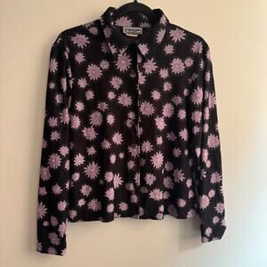 Vintage Uncivilized Floral Black Purple y2k Long Sleeve Blouse Sz L Women's